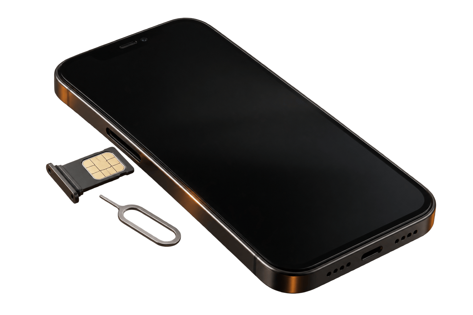 Выдвинутый SIM-лоток телефона с SIM-картой и скрепкой для извлечения