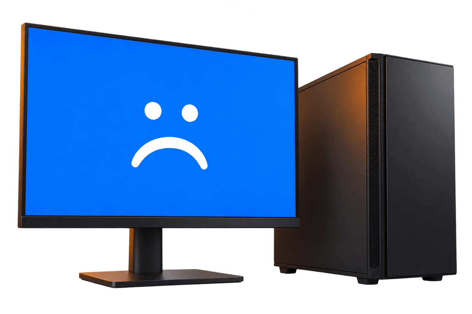 Монитор с синим экраном ошибки Windows и системный блок