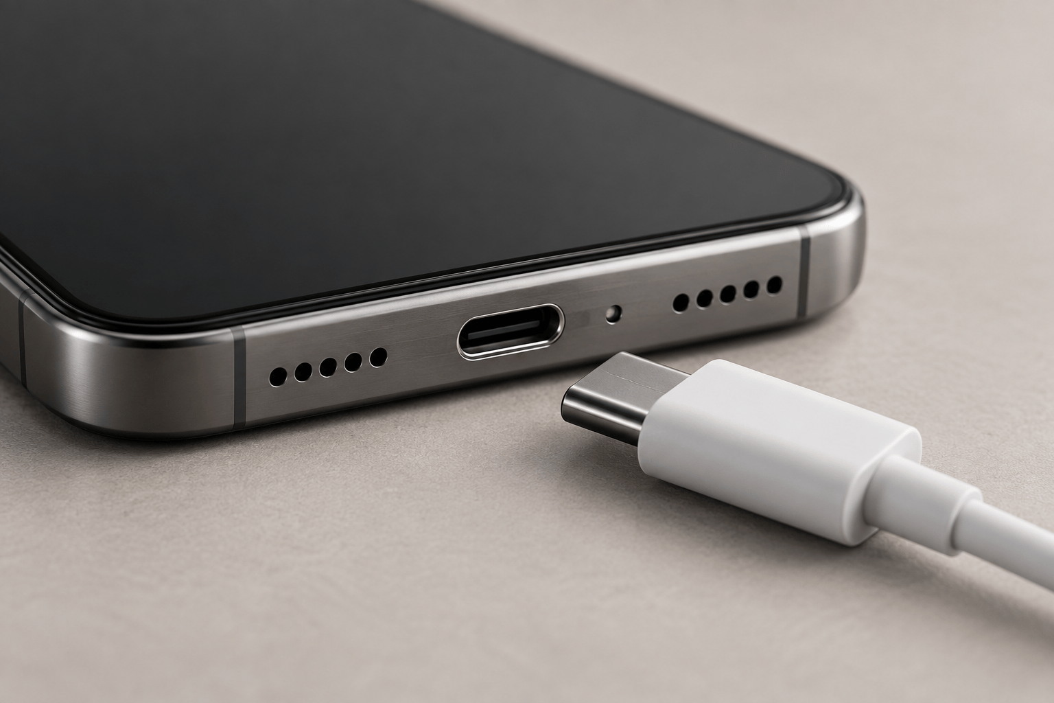 Разъём USB-C телефона и зарядный кабель